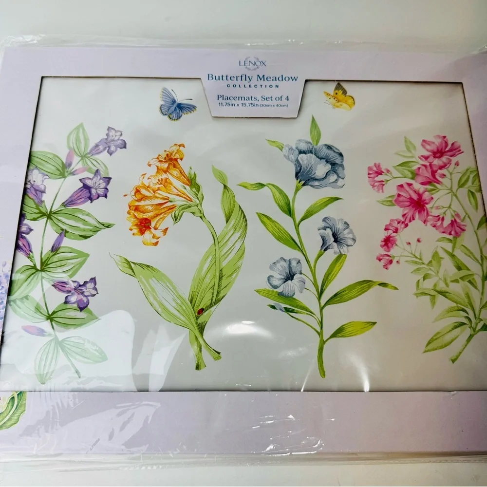 Lenox Pink Purple Butterfly Meadow Floral Cork Placemats - Set of 4 New
